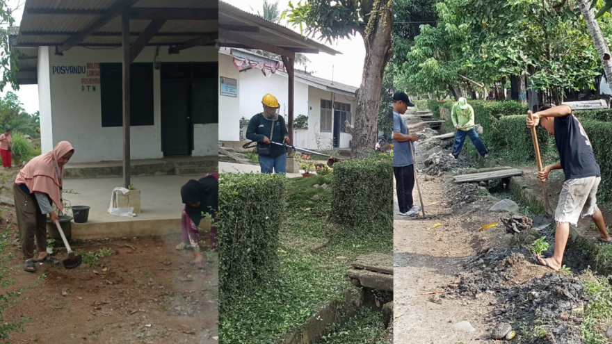 Gotong Royong Bersih Lingkungan, Warga Martebing Jaga Kebersihan Sekitar Posyandu Nusa Indah